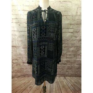 Forever 21 Womens Size S Southwest Pixel Print Shift Dress Sheer Long Sleeve NEW